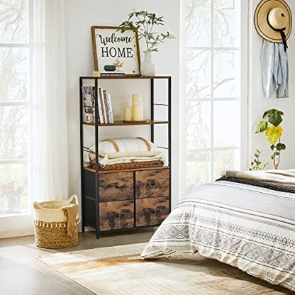 Rustic Brown + Black Storage Cabinet, Storage Rack with Shelves and Fabric Drawers, Industrial Bookshelf in Living Room, Study, Bedroom, Multifunctional - Image 8