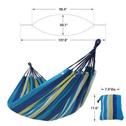 Blue and Yellow Double Hammock, 98.4 x 59.1 Inches, 660 lb Load Capacity, with Hanging Straps, Carabiners, Carry Bag, for Garden, Outdoor, Camping - Image 8