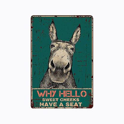 8x12 inch Vintage Metal Sign Hello Sweet Cheeks Donkey Funny Bathroom Quote Retro Farmhouse Metal Tin Sign for Office/Home/Classroom Bathroom Decor