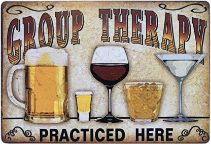 8x12 inch Retro Tin Metal Sign Bar Cave Beer Signs for Cafe Bar Pub Beer Club Wall Decor Group Therapy Practiced Here