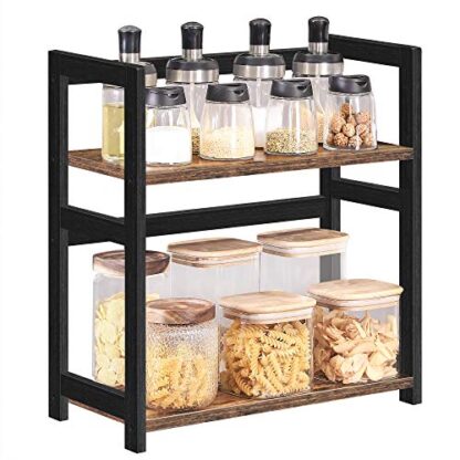 Rustic Brown and Black Spice Rack, 2-Tier Counter Shelf, Desktop Storage Organizer, for Countertop, Kitchen, Office, Living Room - Image 2