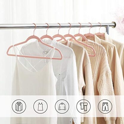 Velvet Hangers 50 Pack Pink Non Slip Hangers with Rose Gold Color Swivel Hook, Slim Hangers Space Saving, Velvet Hangers for Closet - Image 8