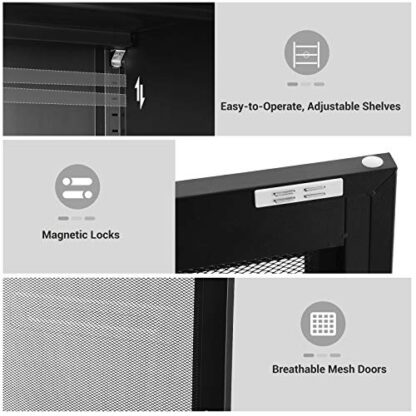 Black Metal Storage Cabinet with Mesh Doors, Multipurpose Storage Rack, 3-Tier Office Cabinet, Max. Load Capacity 55 lb per Tier - Image 7