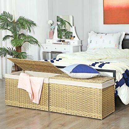 Natural Storage Basket with Lid, Rattan-Style Storage Trunk with Cotton Liner and Handles, for Bedroom Closet Laundry Room, 29.9 x 17.1 x 18.1 Inches - Image 8