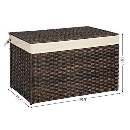 Brown Storage Basket with Lid, Rattan-Style Storage Trunk with Cotton Liner and Handles, for Bedroom Closet Laundry Room, 29.9 x 17.1 x 18.1 Inches - Image 7