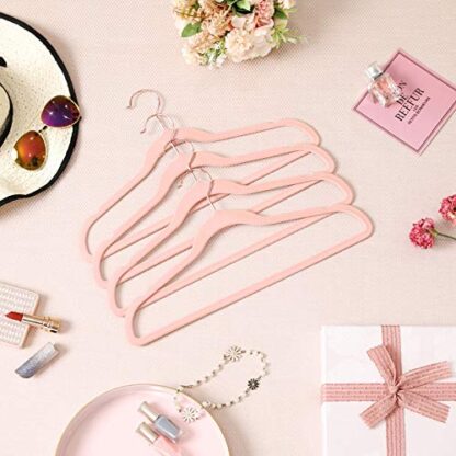 Velvet Hangers 50 Pack Pink Non Slip Hangers with Rose Gold Color Swivel Hook, Slim Hangers Space Saving, Velvet Hangers for Closet - Image 9