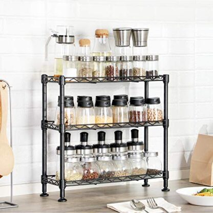 3-Tier Black Adjustable Storage Shelving Unit, Spice Rack with PP Sheets, Standing Shelf Unit for Kitchen - Image 7