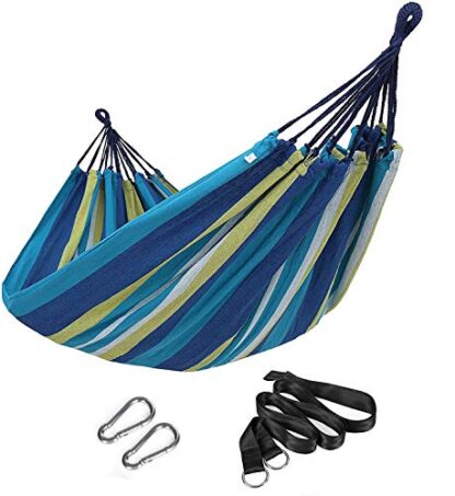 Blue and Yellow Double Hammock, 98.4 x 59.1 Inches, 660 lb Load Capacity, with Hanging Straps, Carabiners, Carry Bag, for Garden, Outdoor, Camping