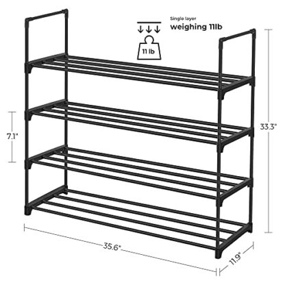 Black Shoe Rack, 4-Tier Shoe Organizer, Hold up to 20 Pairs of Shoes, Stackable Shoe Tower for Living Room, Entryway - Image 5