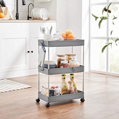 3-Tier Gray Rolling Cart, Storage Cart with Wheels, Space-Saving Rolling Storage Cart, for Bathroom, Kitchen, Living Room, Office - Image 2