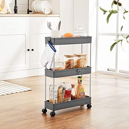 3-Tier Gray Rolling Cart, Storage Cart with Wheels, Space-Saving Rolling Storage Cart, for Bathroom, Kitchen, Living Room, Office - Image 3