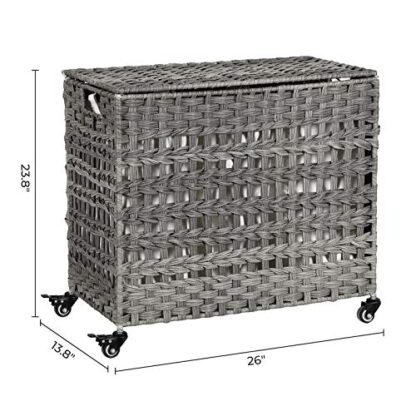 Gray Handwoven Laundry Hamper, Rattan-Style Laundry Basket with 3 Removable Bags, Handles, Laundry Sorter with Lid, for Living Room, Bathroom, Laundry - Image 5