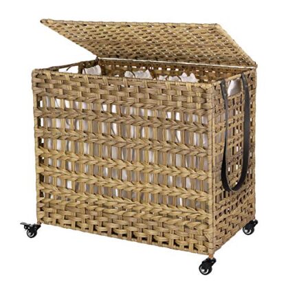 Natural Handwoven Laundry Hamper, Rattan-Style Laundry Basket with 3 Removable Bags, Handles, Laundry Sorter with Lid, for Living Room, Bathroom, Laundry - Image 8