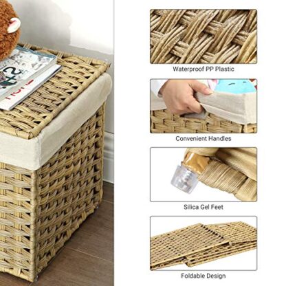 Natural Storage Basket with Lid, Rattan-Style Storage Trunk with Cotton Liner and Handles, for Bedroom Closet Laundry Room, 29.9 x 17.1 x 18.1 Inches - Image 7