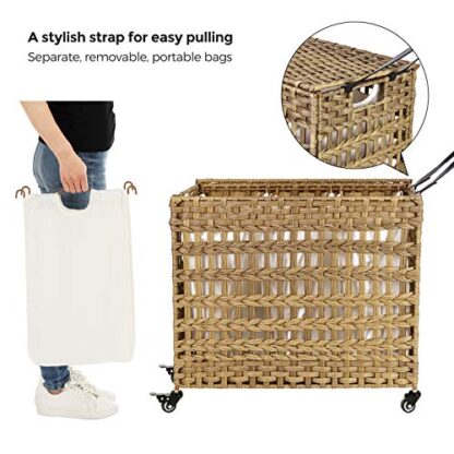 Natural Handwoven Laundry Hamper, Rattan-Style Laundry Basket with 3 Removable Bags, Handles, Laundry Sorter with Lid, for Living Room, Bathroom, Laundry - Image 6