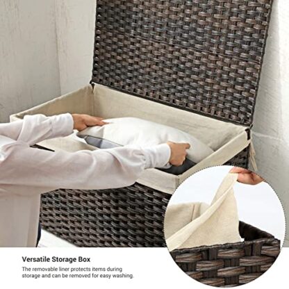 Brown Storage Basket with Lid, Rattan-Style Storage Trunk with Cotton Liner and Handles, for Bedroom Closet Laundry Room, 29.9 x 17.1 x 18.1 Inches - Image 4