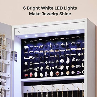 47.2" H Full Screen Mirror Jewelry Cabinet Armoire, 6 LEDs Jewelry Organizer Wall Hanging/Door Mounted, Larger Capacity, Christmas gifts for wo - Image 7