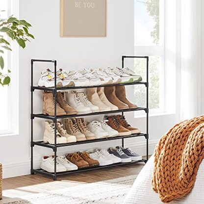 Black Shoe Rack, 4-Tier Shoe Organizer, Hold up to 20 Pairs of Shoes, Stackable Shoe Tower for Living Room, Entryway - Image 3