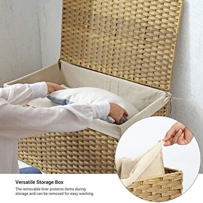 Natural Storage Basket with Lid, Rattan-Style Storage Trunk with Cotton Liner and Handles, for Bedroom Closet Laundry Room, 29.9 x 17.1 x 18.1 Inches - Image 6