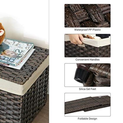 Brown Storage Basket with Lid, Rattan-Style Storage Trunk with Cotton Liner and Handles, for Bedroom Closet Laundry Room, 21.9 x 13.4 x 13.4 Inches - Image 4