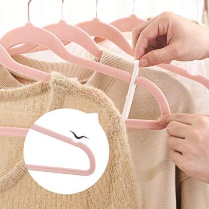 Velvet Hangers 50 Pack Pink Non Slip Hangers with Rose Gold Color Swivel Hook, Slim Hangers Space Saving, Velvet Hangers for Closet - Image 5