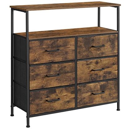 Rustic Brown + Black Dresser for Bedroom, 6 Chest of Drawers, Closet Storage Drawers for Clothes, Storage Cabinet, 6 Fabric Drawers with Handles, Metal Frame - Image 8