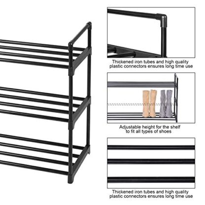 Black Shoe Rack, 3-Tier Shoe Storage Organizer, Metal Shoe Shelf, 12 to 15 Pairs Shoes, Stackable Shoe Tower for Living Room, Entryway, Hallway - Image 6