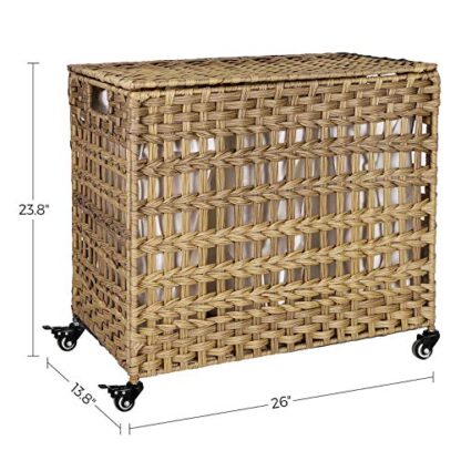 Natural Handwoven Laundry Hamper, Rattan-Style Laundry Basket with 3 Removable Bags, Handles, Laundry Sorter with Lid, for Living Room, Bathroom, Laundry - Image 5