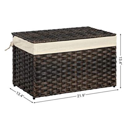 Brown Storage Basket with Lid, Rattan-Style Storage Trunk with Cotton Liner and Handles, for Bedroom Closet Laundry Room, 21.9 x 13.4 x 13.4 Inches - Image 5