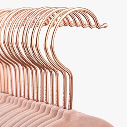 Velvet Hangers 30 Pack Pink Non Slip Hangers with Rose Gold Color Swivel Hook, Slim Hangers Space Saving, Velvet Hangers for Closet - Image 2