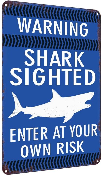 8x12 inch Warning Shark Sighted Enter at Your Own Risk Metal Tin Sign Vintage Cave Terrace Pool Wall Decor Funny Shark Sign