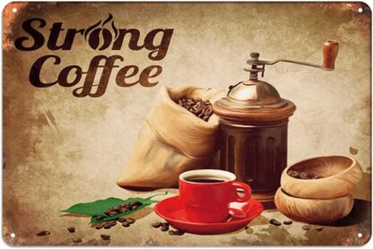 8x12 inch Strong Coffee Wall Metal Poster Plaque Warning Tin Sign Vintage Iron Painting Decoration Funny Hanging Crafts for Office Bedroom Living Room Club