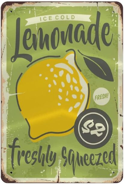 8x12 inch Fresh Lemonade Juicy Tin Sign Metal Plaque Art Hanging Iron Painting Retro Home Kitchen Garden Garage Wall Decor