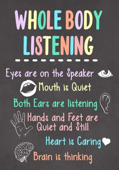 8x12 inch Whole Body Listening Classroom Wall Art Classroom Rules Decorations Metal Tin Sign Poster Wall Plaque