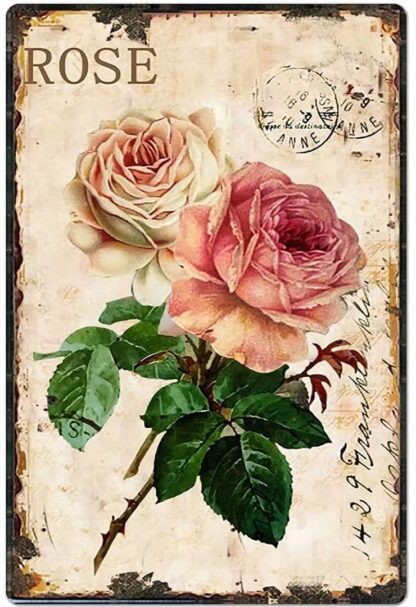 8x12 inch Garden Flower Metal Tin Sign,Beautiful Rose,Vintage Wall Decor Aluminum Poster for Home Bar Cafe Garage