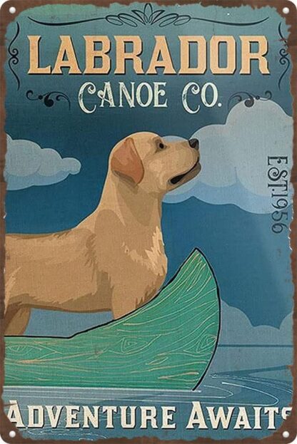 8x12 inch Labrador Retriever Dog Canoe Company Bathroom Retro Tin Sign Dog Lover Gift for Women Men Fun Tin Sign for Home Office Lounge Craft Room Man Cave