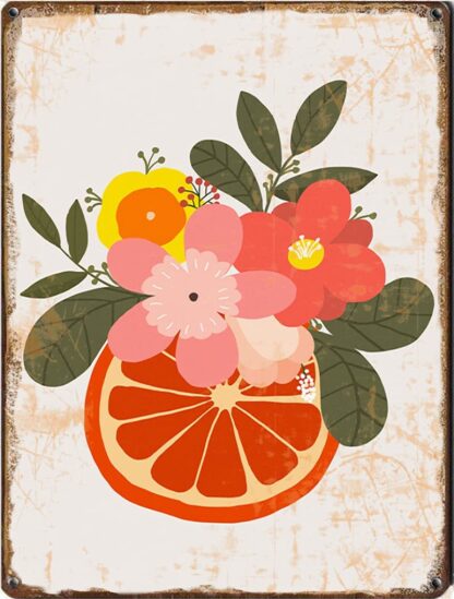 8x12 inch Orange Floral Wall Decor Print, Flower Print, Modern Wall Art, Food Wall Art Print, Plant tin Sign, Kitchen Wall Art,Retro and Funny Farm Country