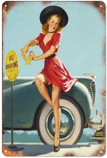 8x12 inch Pretty Girl-NO Parking Wall Metal Poster Plaque Warning Tin Sign Vintage Iron Painting Decoration Funny Hanging Crafts for Office Bedroom Living