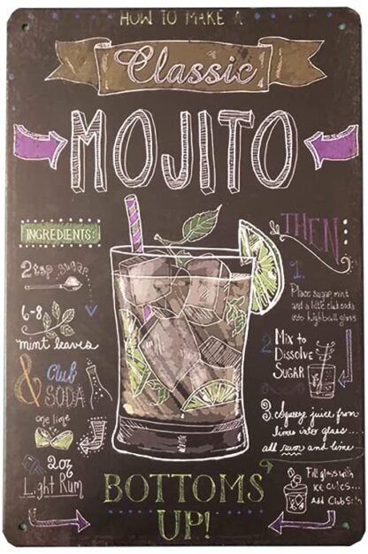 8x12 inch Mojito Bar Metal Tin Sign Retro Vintage Wall Plaque for Bar Cafe Restaurant Home Decor