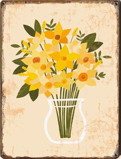 8x12 inch Daffodil Flower Bouquet Print, Botanical Wall Art, Flower Print, Plant Lover Gift, Valentine Day, Valentine Day Gift,Retro and Funny Farm