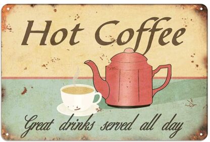 8x12 inch Hot Coffee Wall Metal Poster Plaque Warning Tin Sign Vintage Iron Painting Decoration Funny Hanging Crafts for Office Bedroom Living Room Club