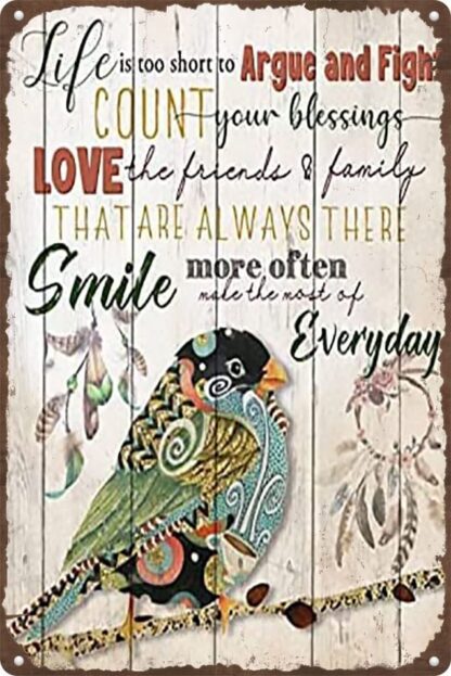 8x12 inch Hippie Bird Smile More Often Make The Most of Everyday :Vintage Metal Tin Sign Farmhouse Kitchen Wall Country Home Decor Coffee Bar Signs Gifts