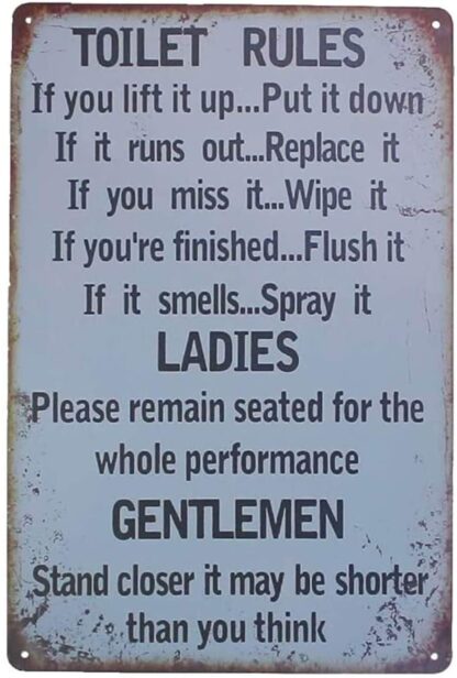 8x12 inch Metal Tin Sign Toilet Rules Warning Sign Bar Cafe Garage Wall Decor Retro Vintage (Toilet Rules)