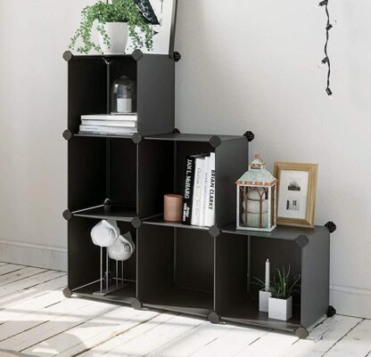 Black Cube Storage Organizer, 6-Cube Bookshelf, Closet Organizers and Storage, Modular Bookcase, Storage Shelving for Bedroom, Living Room