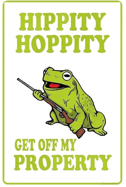 8x12 inch Hippity Hoppity Get Off My Property Frog No Tresspassing Novelty Sign - Retro Metal Sign Warning Vintage Sign Bar Cafe Wall Decor