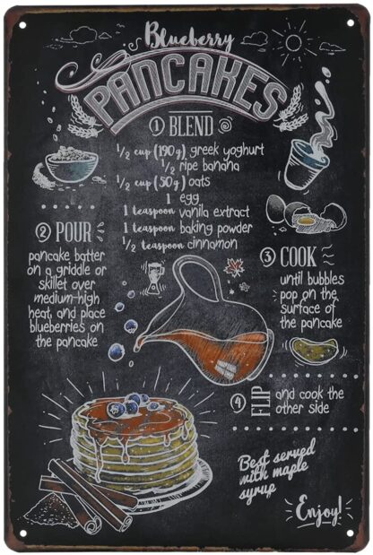 8x12 inch Food Vintage Tin Sign - Blueberry Pancakes Retro Metel Sign - Wall Decor Wall Sign for Kitchen Bakery Cafe Restaurant