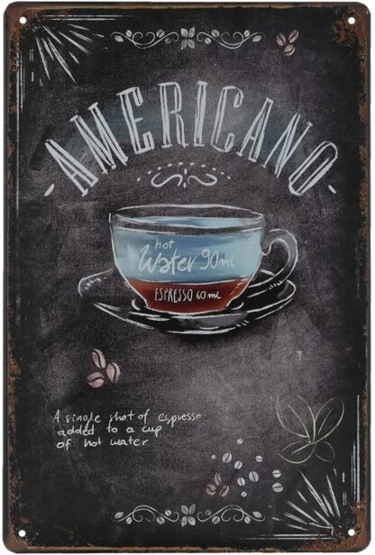 8x12 inch Vintage Coffee Tin Sign - Americano Retro Metel Sign - Wall Decor Wall Sign for Kitchen Bakery Cafe Restaurant