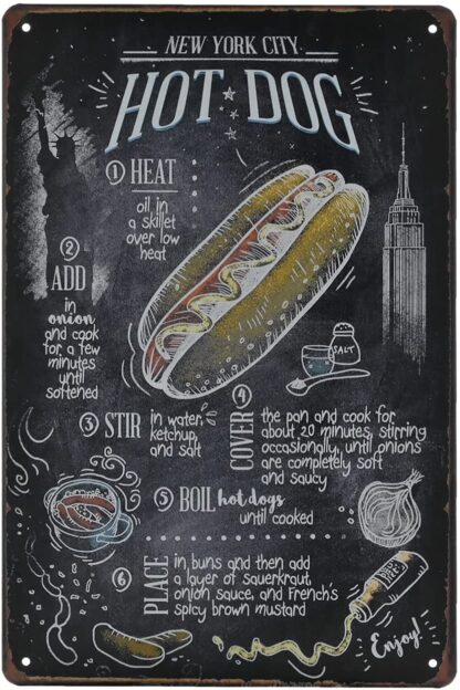 8x12 inch Fast Food Vintage Tin Sign - Hot Dog Retro Metel Sign - Wall Decor Wall Sign for Kitchen Bakery Cafe Restaurant