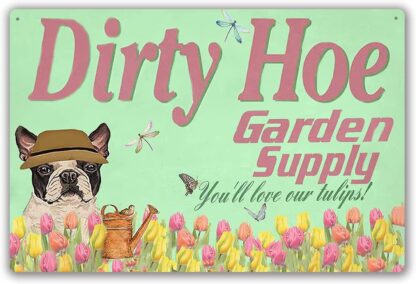 8x12 inch Retro Garden Supply Tin Sign Dirty Hoe Metal Sign Tulip Art Wall Decor, Butterfly Public Sign, Decoration Sign For Garden Home Dorm Hotel Idea