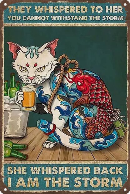 8x12 inch Metal tin Sign Beer Tattoo Cat Vintage Retro Collectible Retro Funny Gifts for Game Cafes Bar Pub Beer Club Wall Home Decor